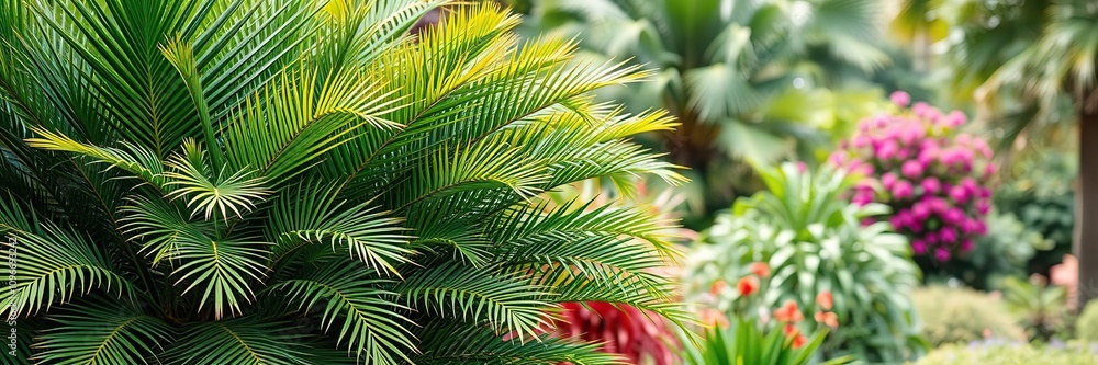 Lush saw palmetto serenoa repens growing in a vibrant garden, botanical, green Lush saw palmetto serenoa repens growing in a vibrant garden, botanical, green