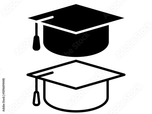 Simple vector icon flat style graduation cap for educational apps and websites, logo sign symbol illustration, isolated on white