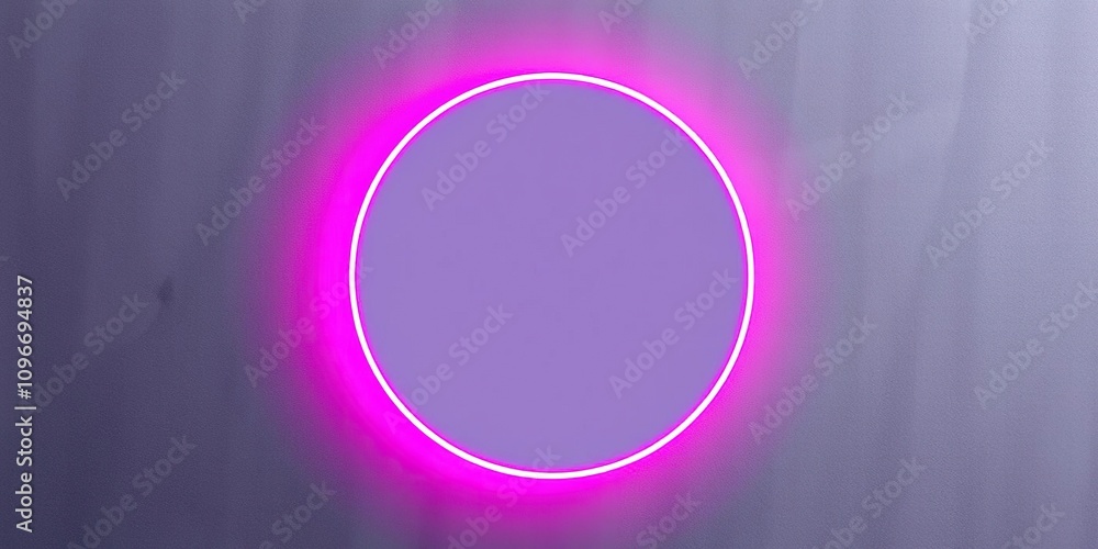 Obraz premium Neon light pink circle on dark grey abstract background, gray, decoration, neon