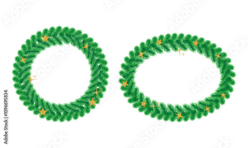 christmas ornament, circle and oval frame from pine tree. vector illustration isolated on white background.