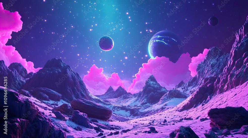 Obraz premium Vibrant cosmic landscapes featuring planets and colorful nebulae. Space Background for Wallpaper. AI generated image