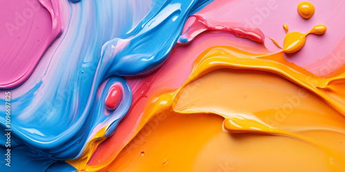 Wallpaper Mural vibrant close up of colorful paint swirls, showcasing rich textures and dynamic motion. vivid hues of pink, blue, orange, and yellow create energetic and artistic expression Torontodigital.ca