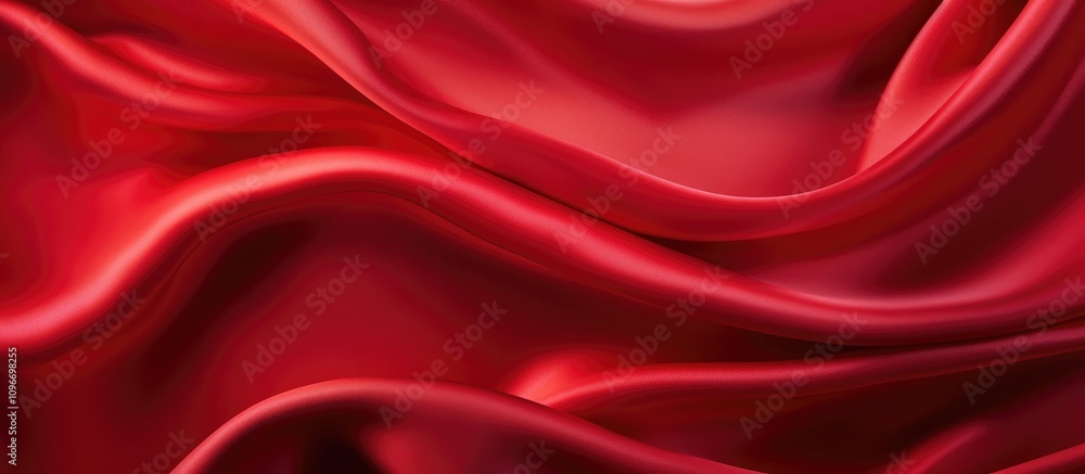 Obraz premium Luxurious red silk fabric texture flowing with elegant draping and soft folds ideal for backgrounds or design elements with ample space for text