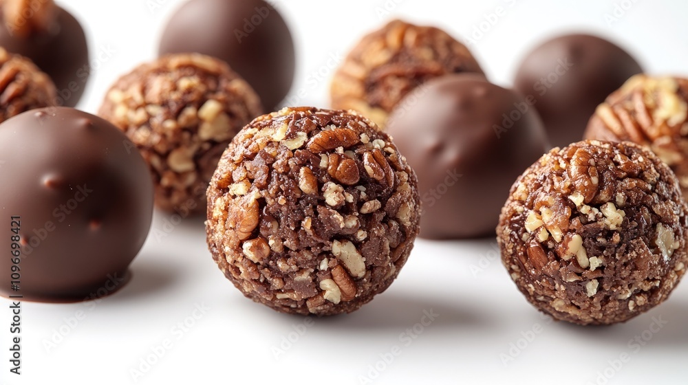 Chocolate and nut spheres create an enticing dessert display for sweet lovers Chocolate and nut spheres create an enticing dessert display for sweet lovers