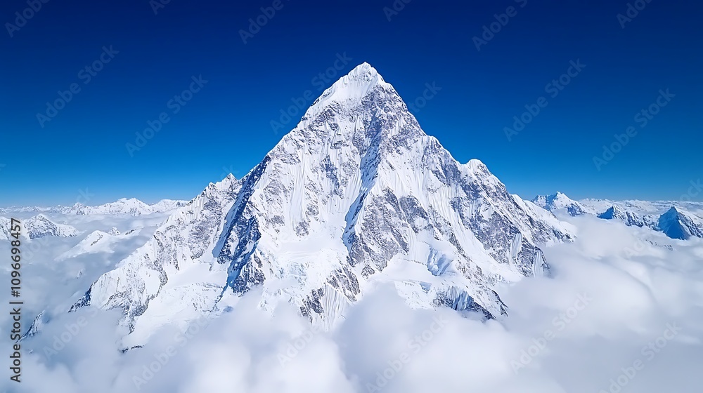 Obraz premium Majestic Himalayan Peak, SnowCapped, CloudShrouded, Winter Wonderland