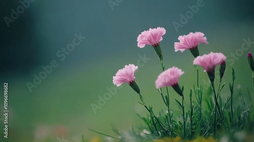 close-up shot of dianthus flowers with green environment 