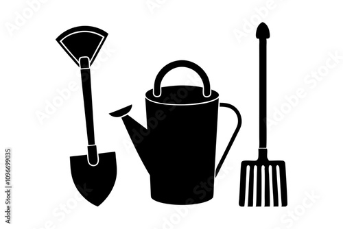 Gardening Tools Silhouette – Spade, Rake, and Watering Can