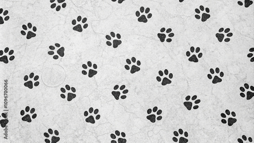 Seamless black doodle paw prints pattern background with a subtle texture and gentle lines for a pet lover's home decor, black and white, animal print Seamless black doodle paw prints pattern background with a subtle texture and gentle lines for a pet lover's home decor, black and white, animal print