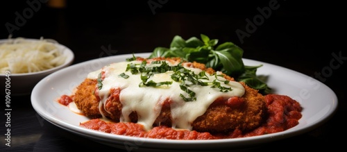 Veal Parmigiana Classic Comfort Dish Breaded Veal with Marinara Sauce Melted Cheese and Fresh Herbs Served on a Plate