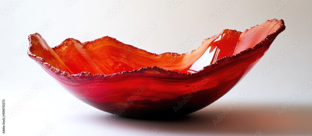 Elegant handcrafted red glass bowl with unique organic shape and glossy finish showcasing vibrant color and artistic design. Elegant handcrafted red glass bowl with unique organic shape and glossy finish showcasing vibrant color and artistic design.