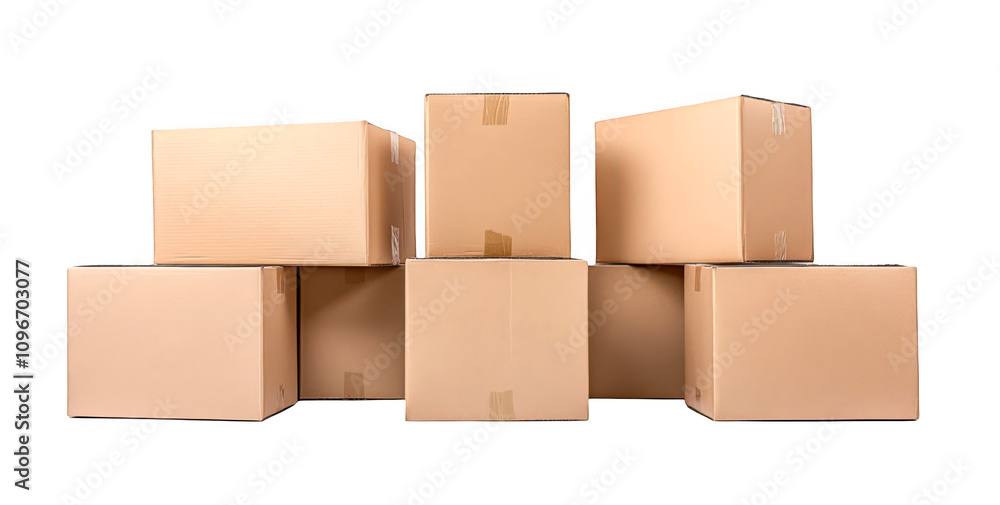 Cardboard boxes isolate on transparent background, cutout, png