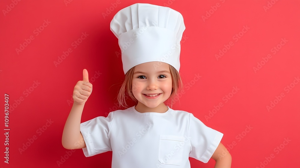 Adorable little chef gives thumbs up! A joyful culinary adventure awaits! Adorable little chef gives thumbs up! A joyful culinary adventure awaits!