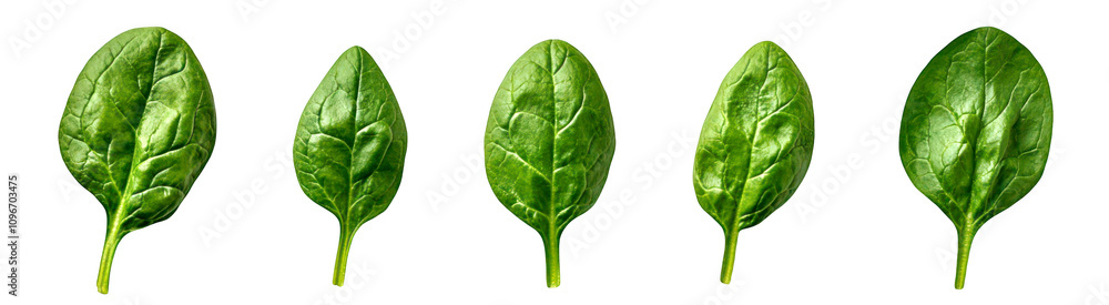 Set of nutritional benefits of fresh spinach leaves isolate on transparent background, cutout, png Set of nutritional benefits of fresh spinach leaves isolate on transparent background, cutout, png