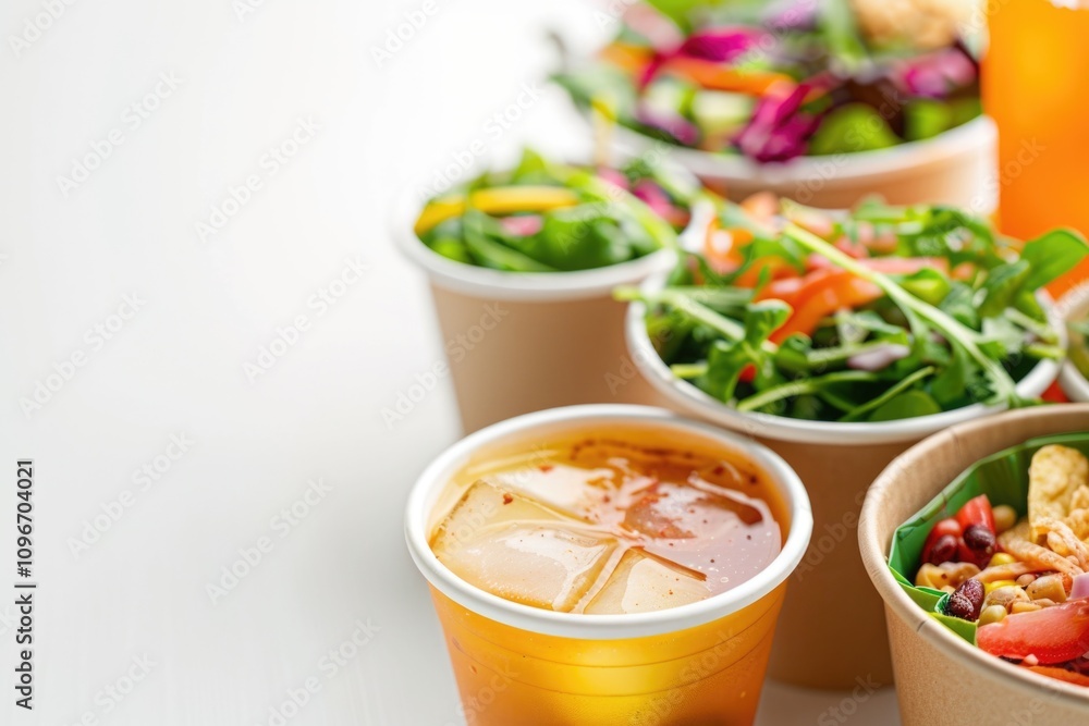 A table setting with three cups containing different types of food A table setting with three cups containing different types of food