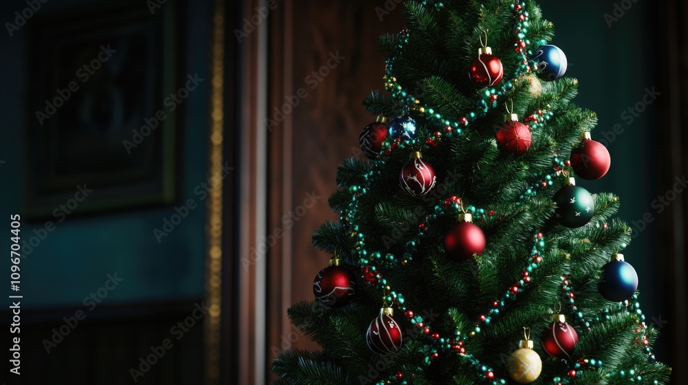 A compact Christmas tree decorated with ornaments, perfect for a small space or holiday display A compact Christmas tree decorated with ornaments, perfect for a small space or holiday display
