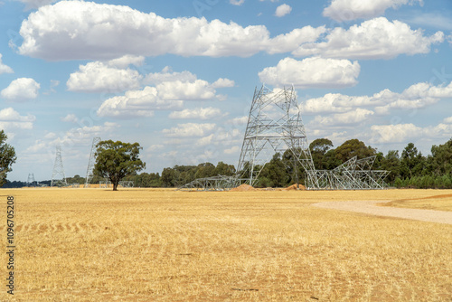 Brookong, New South Wales, Australia, Nov 22nd 2024. The construction of pylons to carry high tension power lines	
