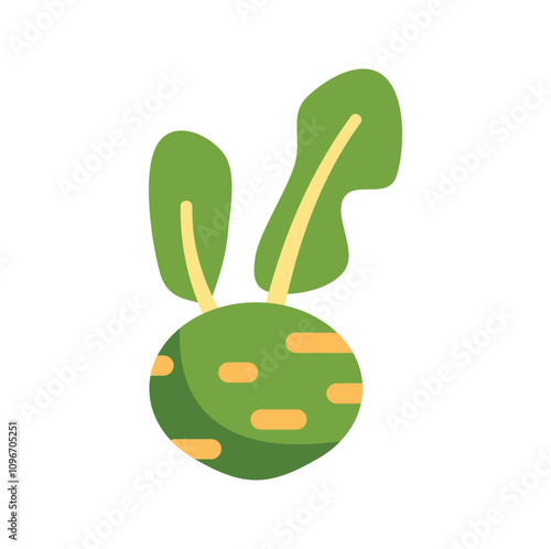 Simple vector illustration of a kohlrabi vegetable with leaves growing, isolated on a white background
