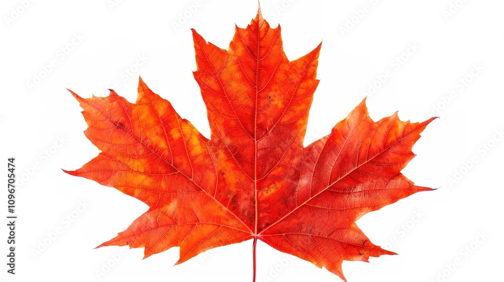 Obraz premium Maple Leaf Autumn Isolated on White Background - A Captivating Symbol of the Season's Beauty. The Vibrant Maple Leaf, with Its Intricate Veins and Rich Autumn Colors, Standing Alone Against the Purity