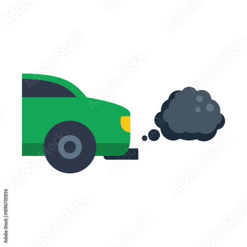 Green car emitting black smoke from exhaust pipe, air pollution concept