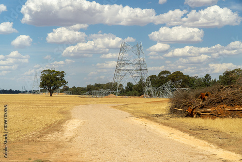 Brookong, New South Wales, Australia, Nov 22nd 2024. The construction of pylons to carry high tension power lines	
