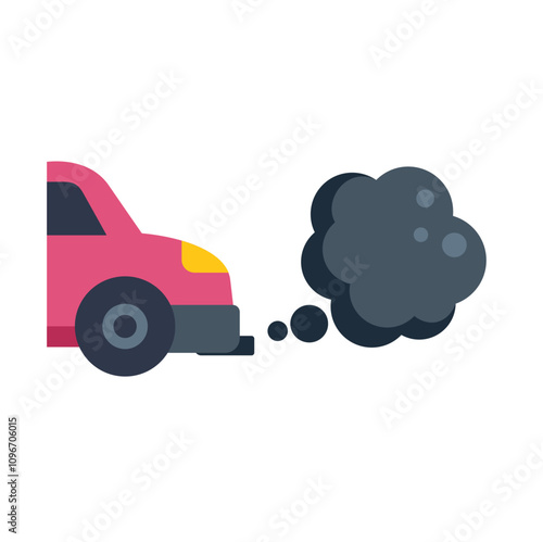 Pink car is releasing a cloud of black smoke from its exhaust pipe, symbolizing air pollution