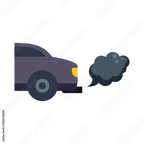 Cartoon illustration of a grey car emitting black smoke from its exhaust pipe, symbolizing air pollution