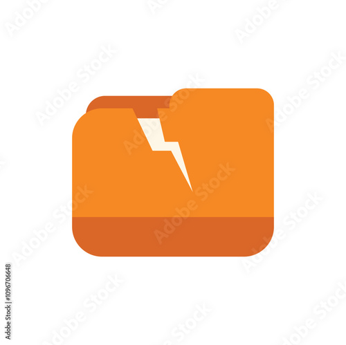 This minimal and colorful vector illustration depicts a data folder icon being struck by lightning, representing data corruption