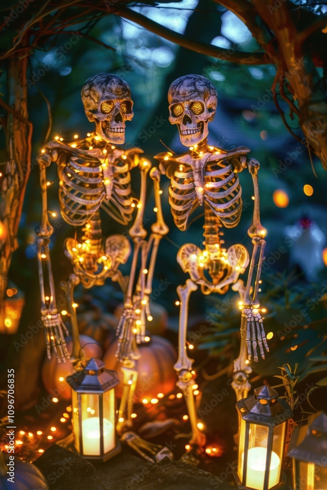 Obraz premium Two skeletons standing together, possibly as a pair or in a scene