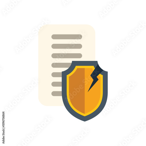Broken shield is partially covering a document, representing a data breach