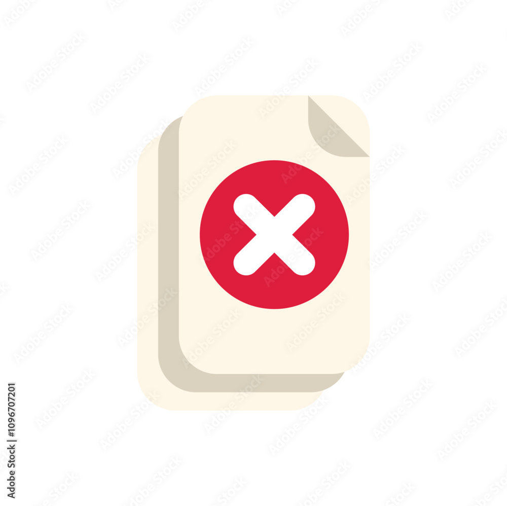 Fototapeta premium Image of a stack of documents with a red cross mark, symbolizing error or rejection