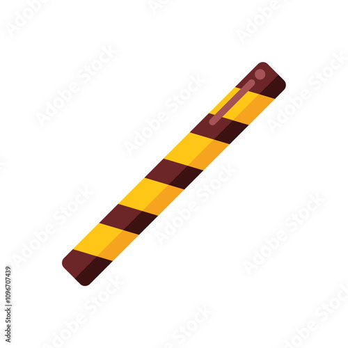 Chocolate covered wafer cookie stick with filling showing, isolated on white background in flat design style