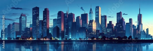 Skyline Reflections: Futuristic Cityscape with Modern Corporate Office Towers