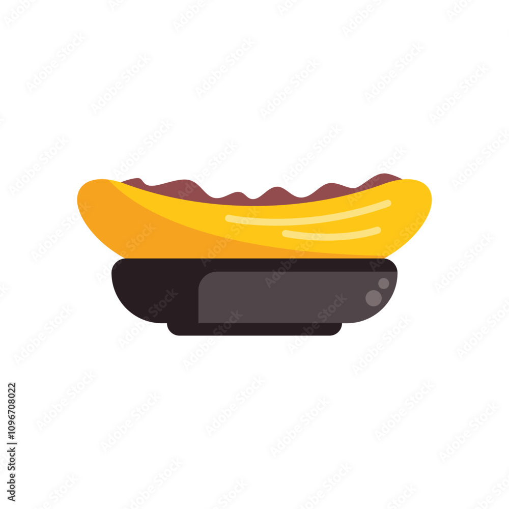 Simple vector illustration of a hot dog with mustard lying on a black plate Simple vector illustration of a hot dog with mustard lying on a black plate