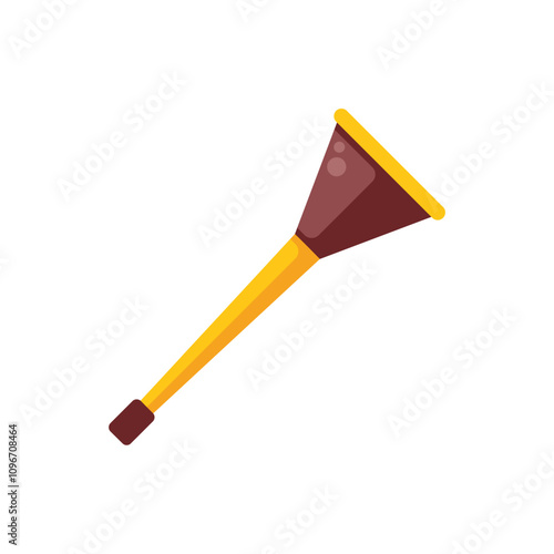 Long horn with mouthpiece blowing to make loud noise at sporting event, cheering section celebrating with noisemaker
