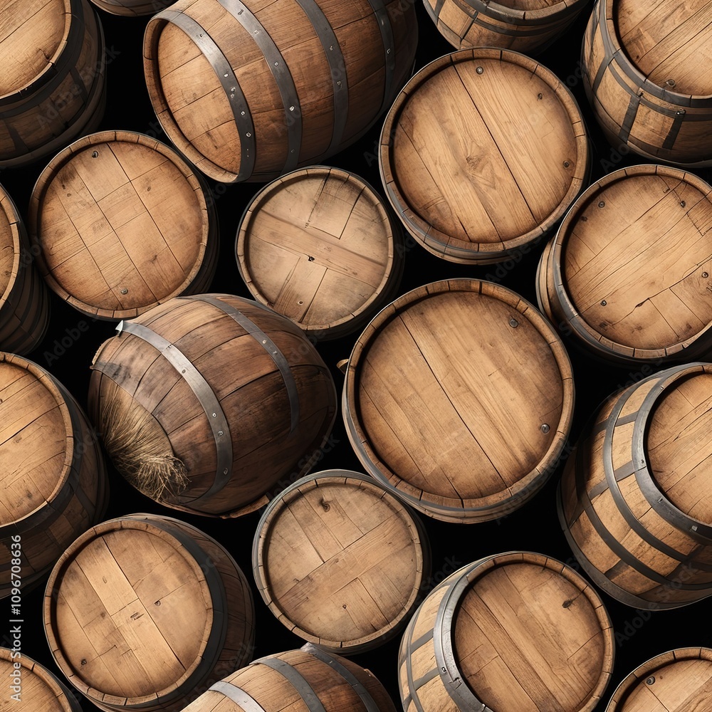 Weathered wooden oak barrels exuding a rustic appeal, ideal for traditional or vintage settings. Weathered wooden oak barrels exuding a rustic appeal, ideal for traditional or vintage settings.