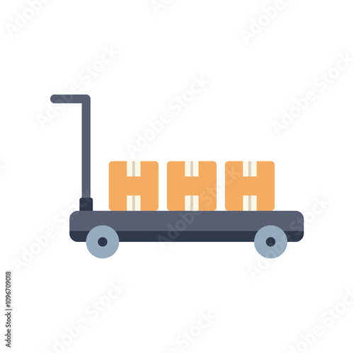 Simple flat illustration of a warehouse trolley carrying cardboard boxes, ideal for logistics and delivery related themes photo