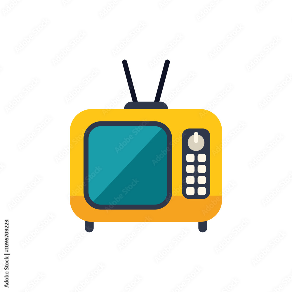 Yellow retro tv set with an antenna is displaying a blank screen on a white background Yellow retro tv set with an antenna is displaying a blank screen on a white background