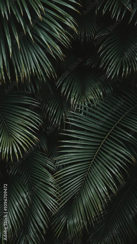 Tropical palm leaves creating a dark and lush nature background, exotic, jungle Tropical palm leaves creating a dark and lush nature background, exotic, jungle