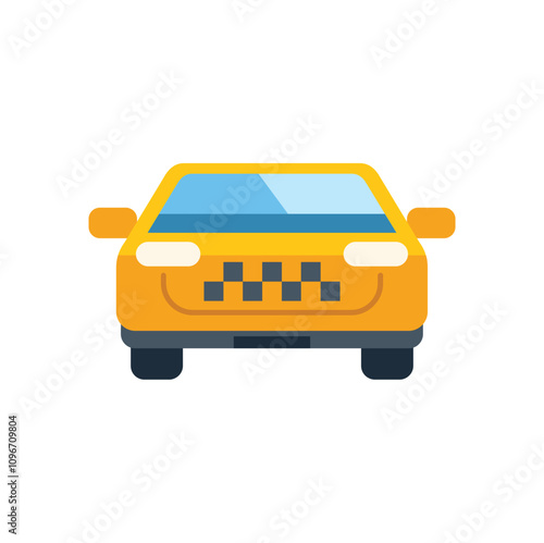Yellow taxi cab icon, front view, public transportation service concept