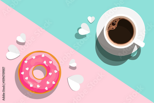 coffee and donut. puppet style. morning coffee. vector