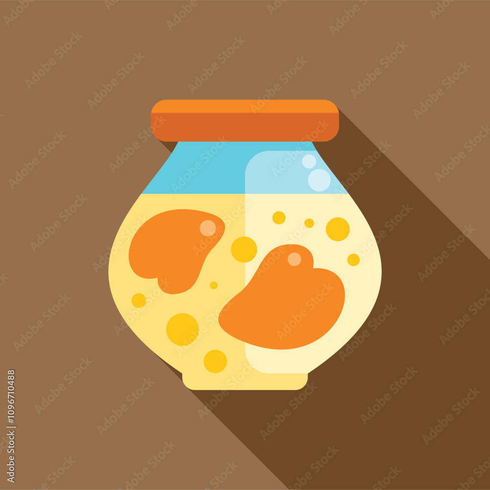 Glass jar with orange lid containing peach or apricot jam with bubbles, preserving homemade food Glass jar with orange lid containing peach or apricot jam with bubbles, preserving homemade food