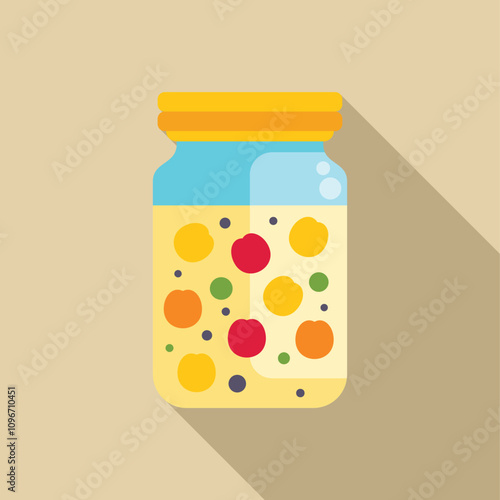 Colorful fruits preserved in a glass jar, promoting healthy eating habits and food preservation techniques