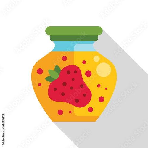 Glass jar containing homemade strawberry jam, showcasing the vibrant color and texture of the preserved fruit