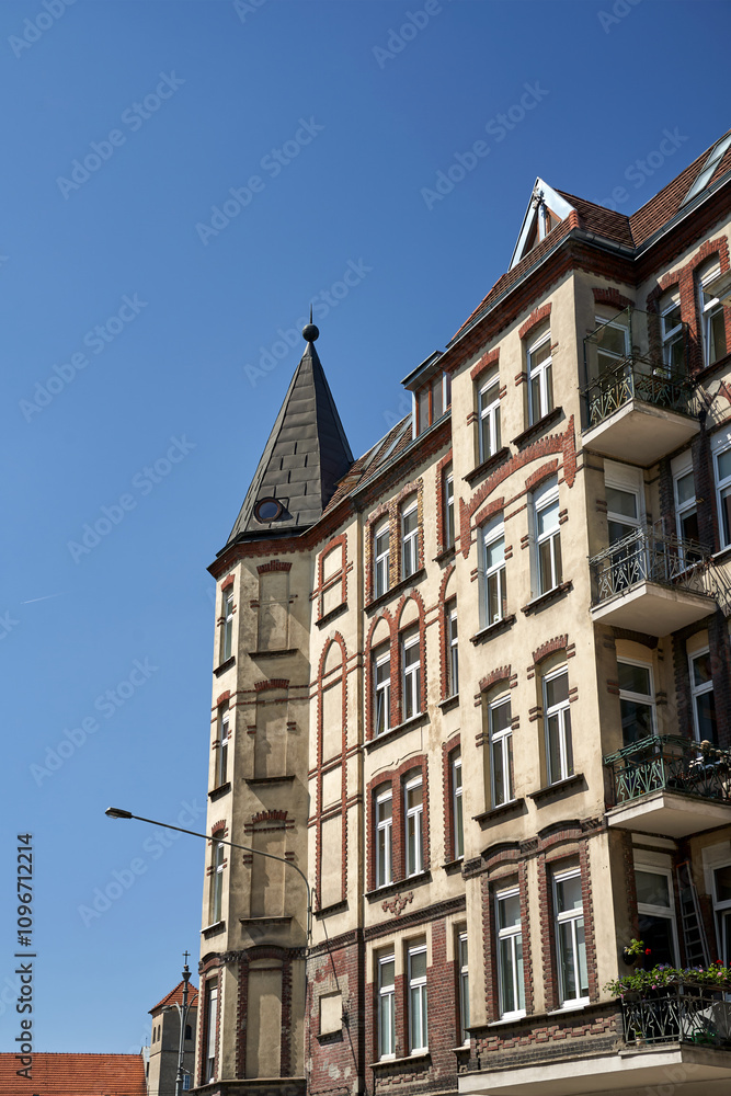 Fototapeta premium facades of historic tenement houses with balconies in the city of Poznan