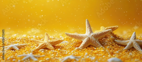 Starfish on vibrant yellow background creating a cheerful atmosphere perfect for beach or summer themed designs and promotions photo