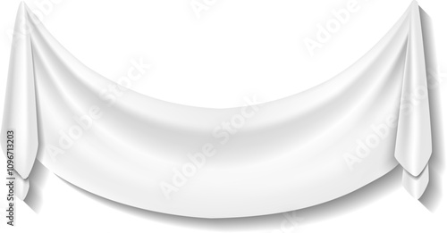 Hanging white fabric. Blank canvas realistic mockup