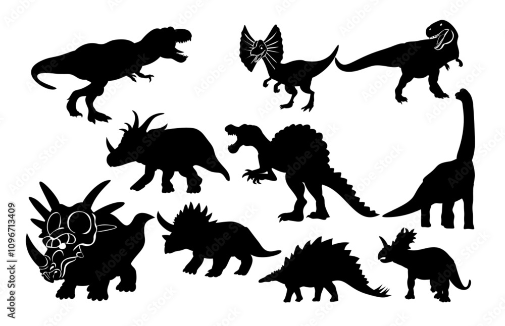 Naklejka premium dinosaur T-rex brotosaurus stegosaurus silhouette bundles clipart