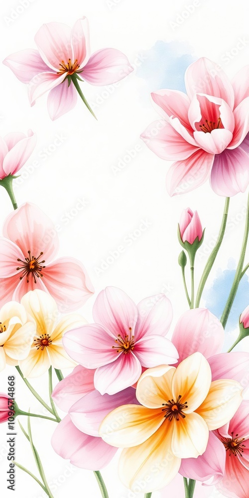 Watercolor painting of delicate spring flowers in pastel colors, showcasing intricate details and soft petals, petals, painting Watercolor painting of delicate spring flowers in pastel colors, showcasing intricate details and soft petals, petals, painting