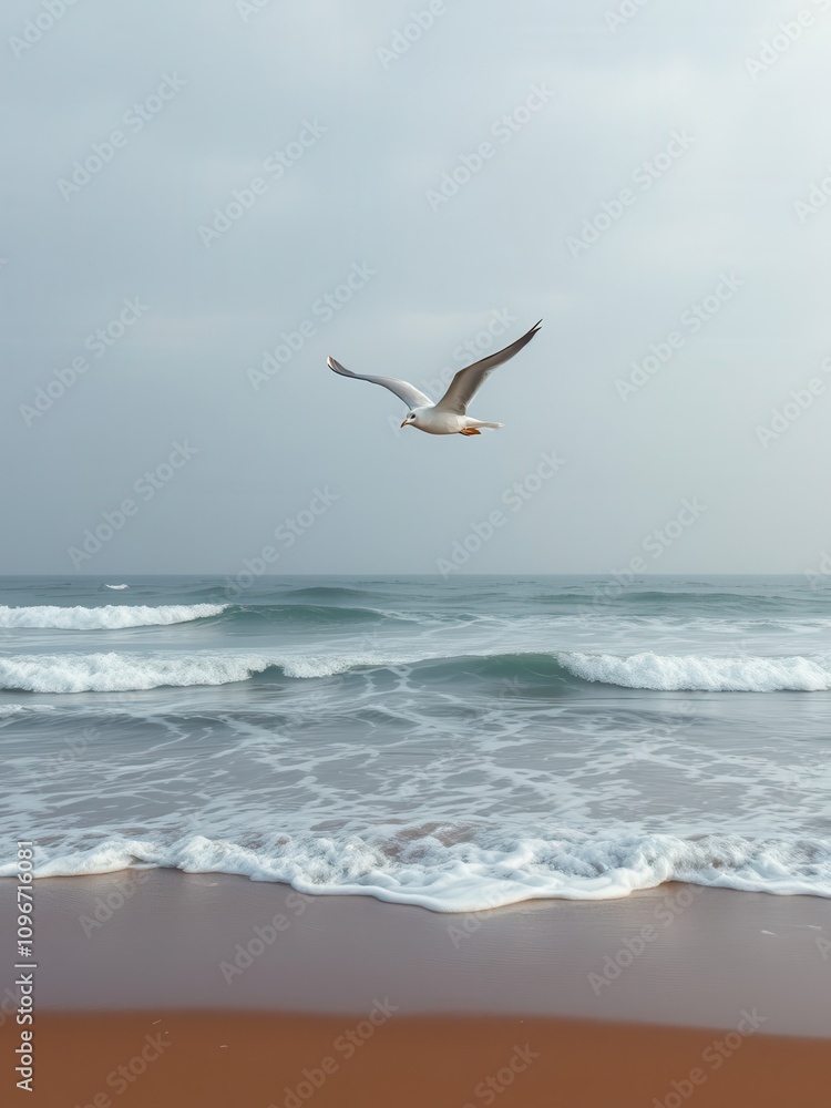 Seagull flying over small waves breaking on the shore, bird, waves, wildlife, wave, nature Seagull flying over small waves breaking on the shore, bird, waves, wildlife, wave, nature