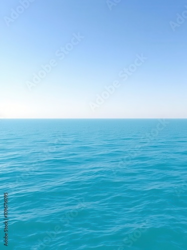 Serene ocean view with smooth waves merging into a peaceful sky in shades of blue, blue shades, serene, smooth waves, sky